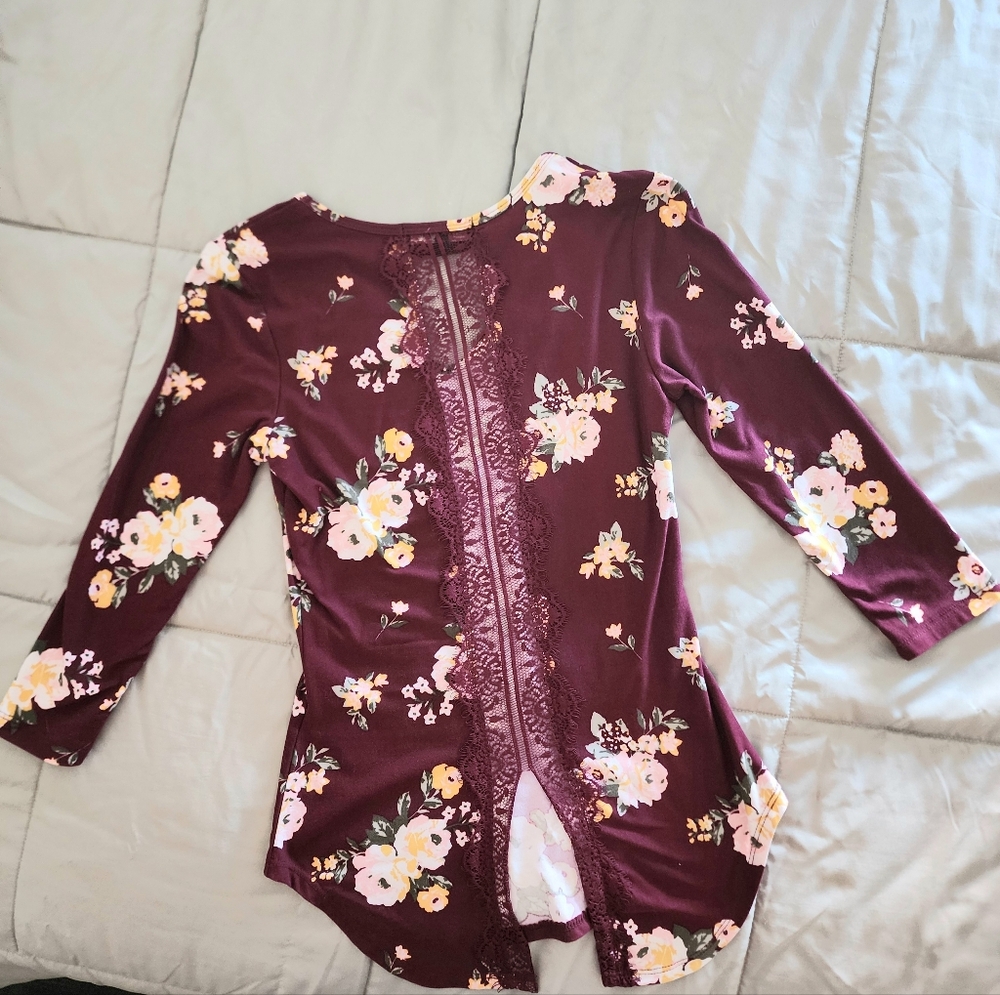 Burgundy Floral Lace Top